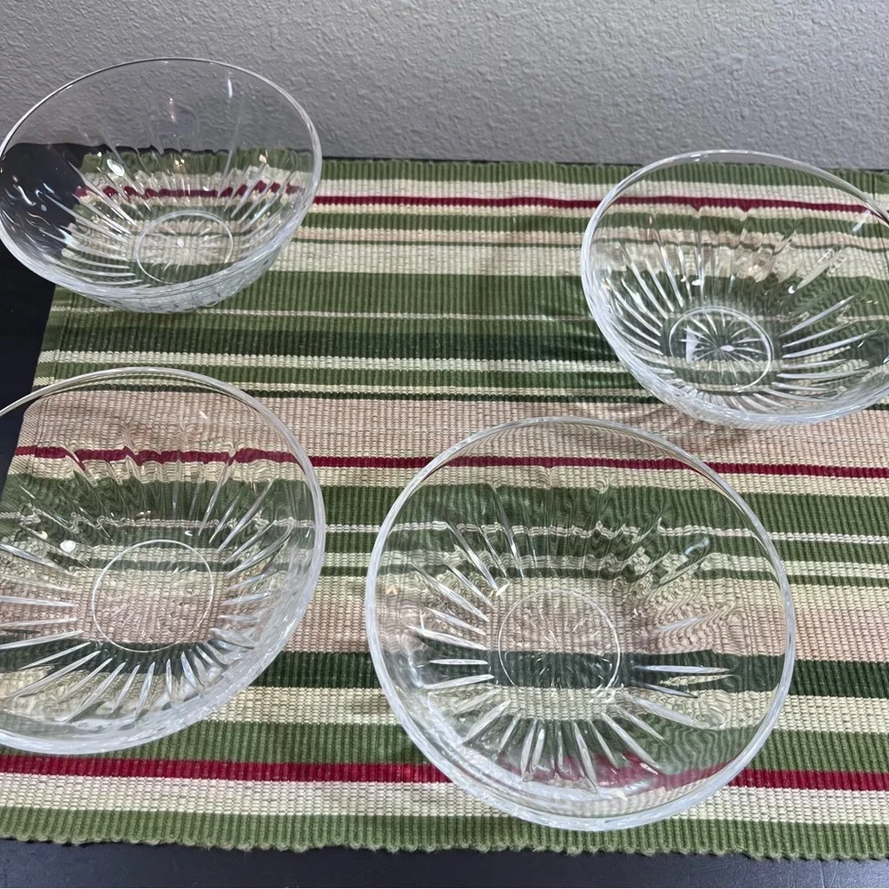 Vintage Cut Glass Dessert Bowls SET of 4- Starburst Pattern